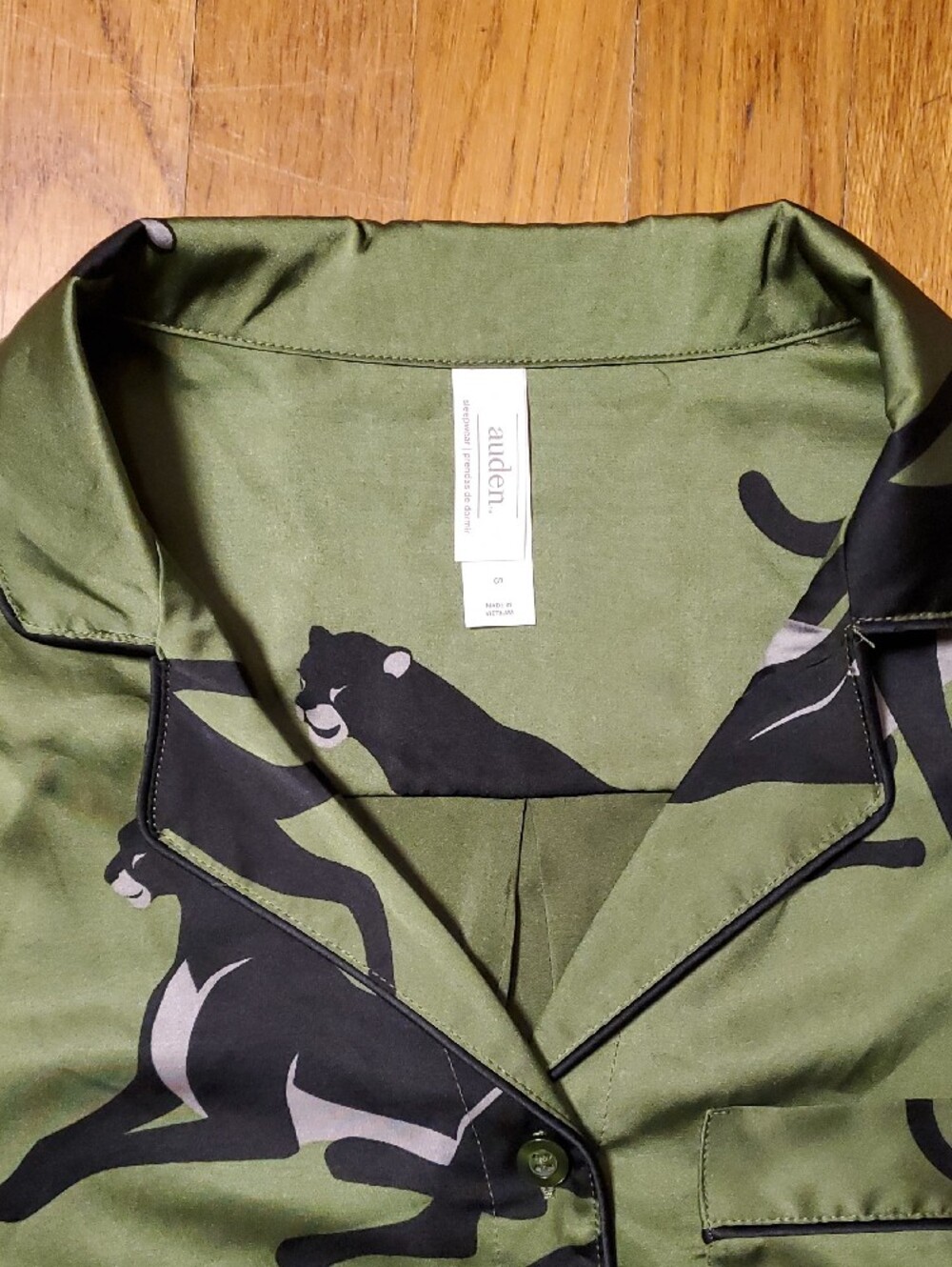 Auden Olive Green Short-Sleeve Pajama Top with Black Panthers - Picture 2 of 10